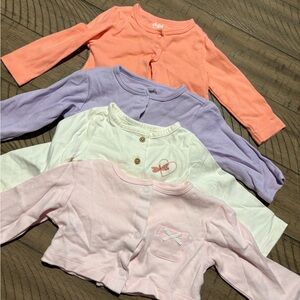 Kids Long Sleeve Cardigan Set - Peach, Lavender, White, Pink
